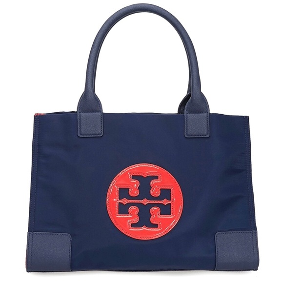 Tory Burch Ella Color Block Navy/Red Nylon Classic Small Tote Bag